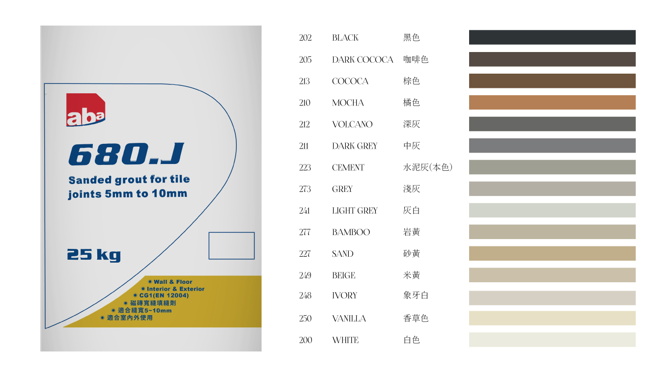 aba-680J磁磚填縫劑25KG色票